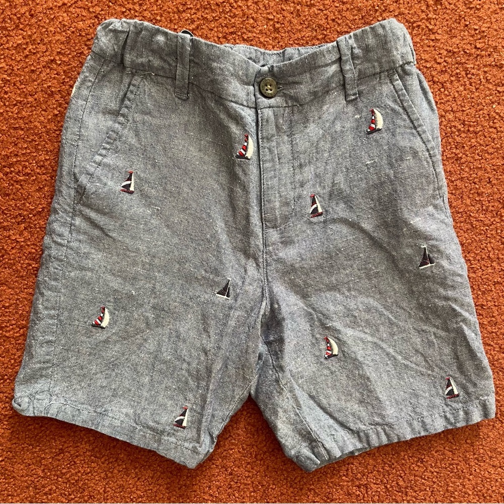 Janie and Jack Blue Chambray Embroidered Sailboat Casual Shorts Sz 7